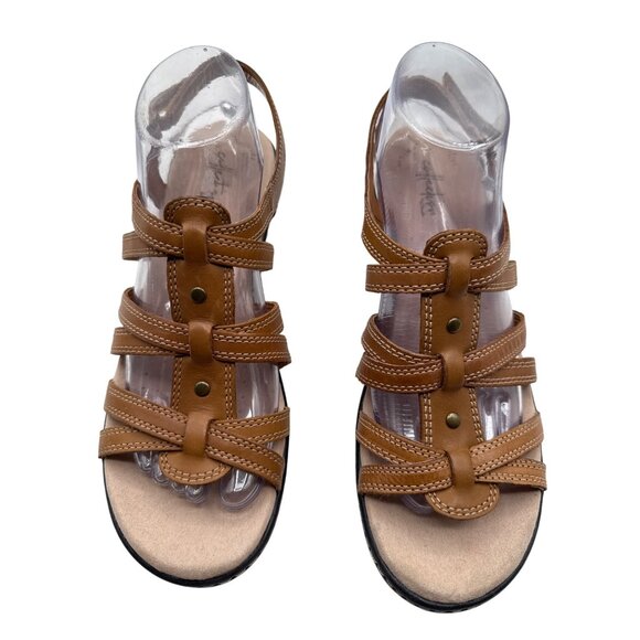 Clarks Shoes - Clarks Size 10 Tan Casual Open Toe Strappy Sandals Backstrap Cushioned Sole